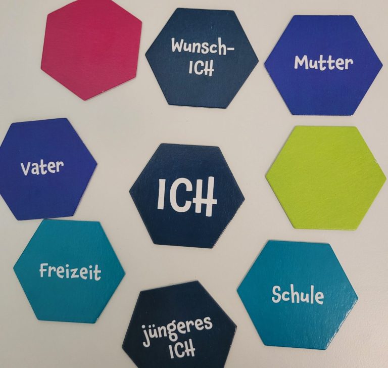 Verschiedene Sechsecke zeigen verschiedene Lebensbereiche auf